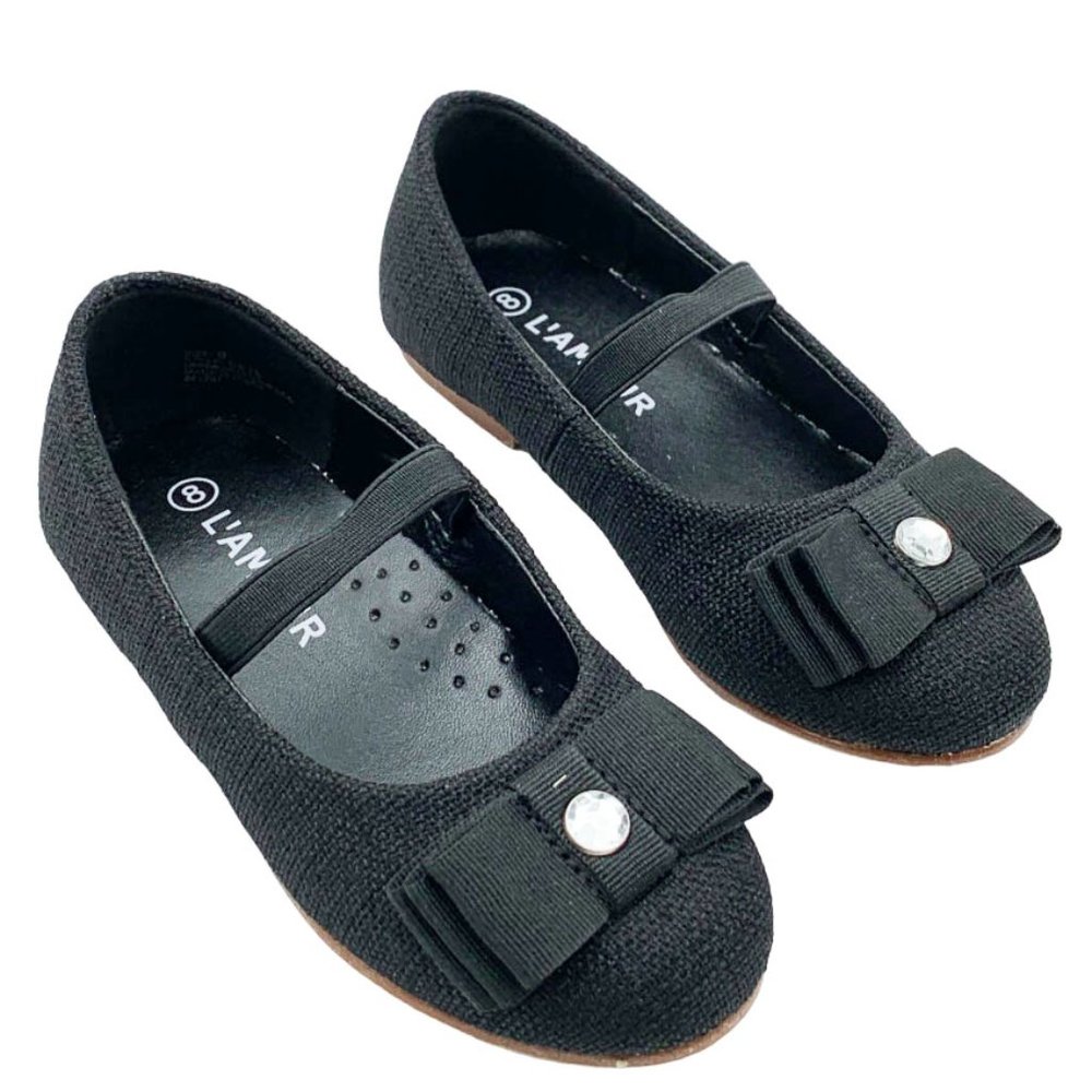 L'Amour Flat With Rhinestone and Bow Toddler 10, Black - Picture 4 of 9